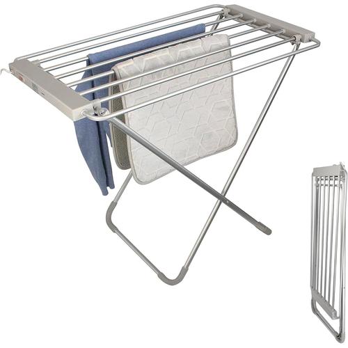 Aluminium Etendoir à Linge Electrique Chauffant 8 Barres - Seche Serviette Electrique - Porte Serviette - 95 X 63 X 74 cm - Aluminium brossé