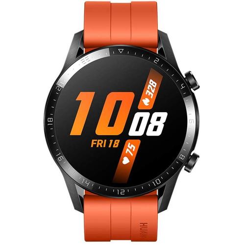 Huawei Watch Gt 2 - Sport - 46 Mm - Acier Inoxydable Noir - Montre Intelligente Avec Bracelet - Fluoroélastomère - Orange Coucher De Soleil - Taille Du Poignet : 140-210 Mm - Affichage 1.39" -...