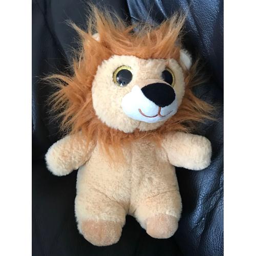 Doudou Peluche Lion Marron Et Beige Yeux Brillants 24cm Fizzy