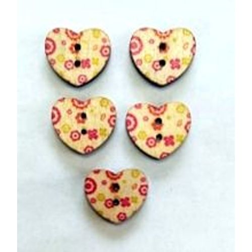 Mercerie Lot De 5 Boutons Décorés En Bois Forme Coeur