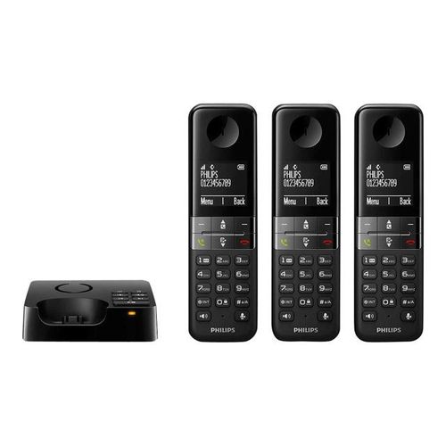 Philips D4553B - Téléphone sans fil - système de répondeur avec ID d'appelant/appel en instance - DECTGAP - (conférence) à trois capacité d'appel - noir + 2 combinés supplémentaires