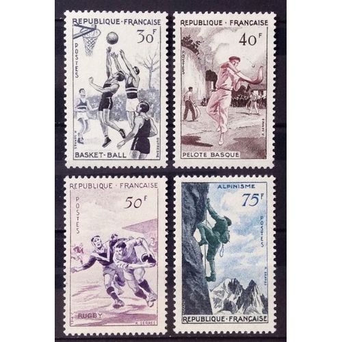 Série Sports De 1956 - Impeccables N° 1072 Basket-Ball + 1073 Pelote Basque + 1074 Rugby + 1075 Alpinisme Neufs** Luxe (= Sans Trace De Charnière) - Cote 26,00 - France Année 1956 - N26121