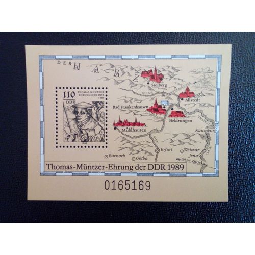 Timbre Allemagne / Rda Yt Bf 96 500ème Anniversaire De Thomas Müntzer 1989 ( 41212 )