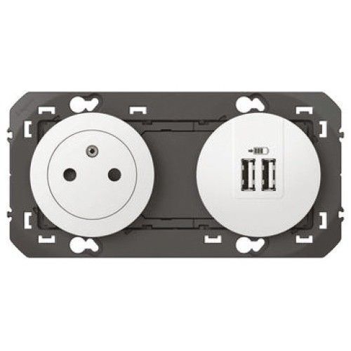 2P+T CHARGEUR USB 2POSTE BLANC