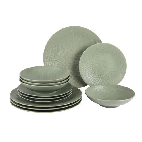 Service D'assiettes Vésuvio Vert Sauge 12 Pièces