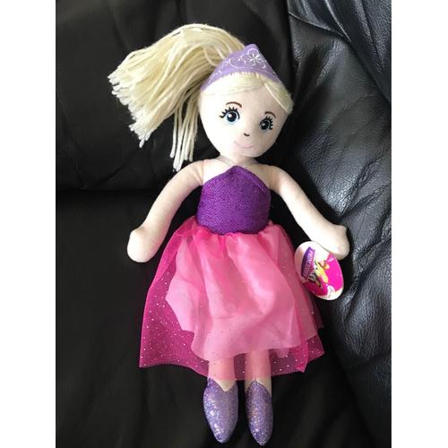 Doudou Peluche Chiffon Princesse Violette Rose Et Chaussures À Paillettes Couronne Violette Argenté Toi-Toys 35cm