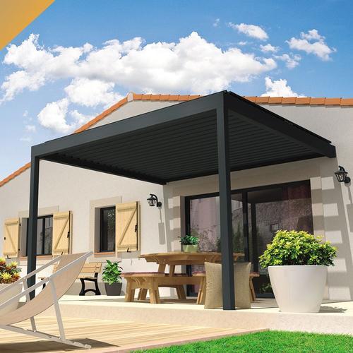 Pergola Bioclimatique Lolite 4,00x4,613 M Verin À Télécommande - Gris Anthracite