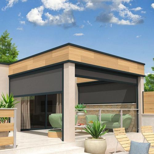 Coffre À Coulisses Pour Pergola Lolite 2,50x2,50 M - Motorisé À Télécommande - Gris Anthracite - Gris Graphite