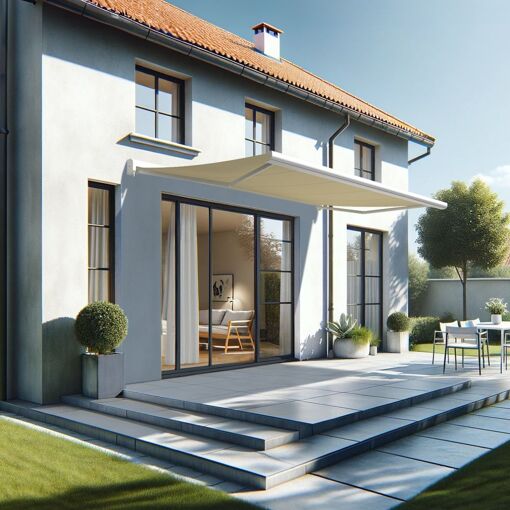 Store banne coffre CELESTE 5,00x3,00 M - Manuelle - Blanc -