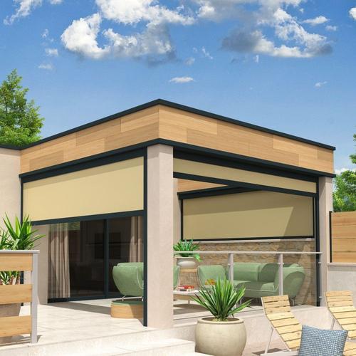 Coffre À Coulisses Pour Pergola Lolite 2,50x2,50 M - Motorisé À Télécommande - Gris Anthracite - Ecru