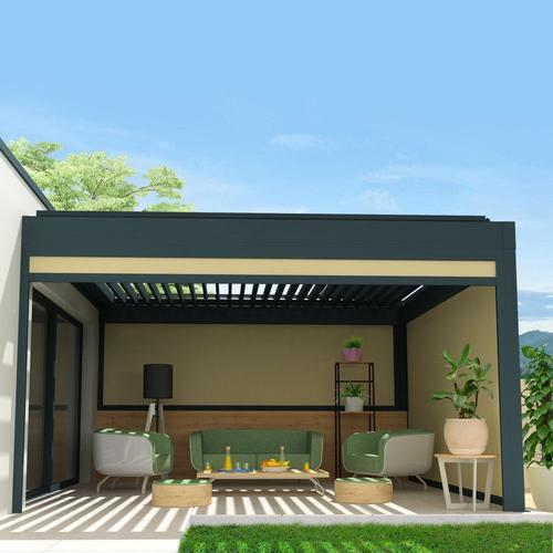 Coffre À Coulisses Pour Pergola Spinelle 2,50x2,50 M - Motorisé À Télécommande - Gris Anthracite - Ecru