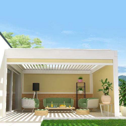 Coffre À Coulisses Pour Pergola Spinelle 4,50x2,50 M - Motorisé À Télécommande - Blanc - Ecru