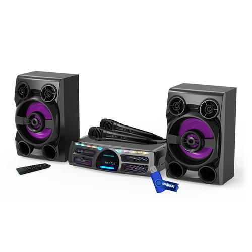 Chaîne Hifi Festisound DISCO180 - 2 enceintes et ampli à LED 2x180W Bluetooth, AUX USB, Sortie Optique 2 micros+ clé USB 32go