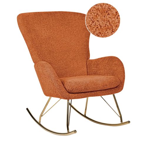 Chaise À Bascule En Tissu Bouclé Orange Et Doré Anaset