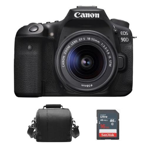 CANON EOS 90D 32.5 Mpix KIT EF-S 18-55mm F3.5-5.6 IS STM + Sac photo + carte SD 16 Go