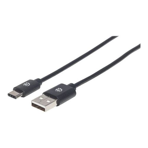 Manhattan USB-C to USB-A Cable, 1m, Male to Male, Black, 480 Mbps (USB 2.0), Hi-Speed USB, Lifetime Warranty, Polybag - Câble USB - 24 pin USB-C (M) pour USB (M) - USB 2.0 - 3 A - 1 m - noir