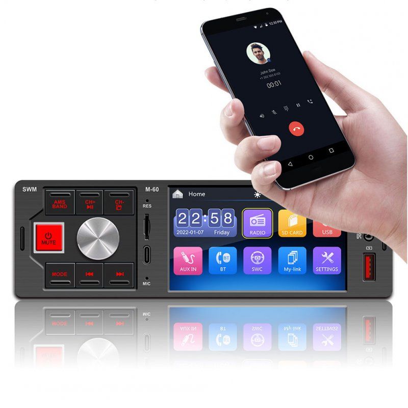 Lecteur Mp5 pour voiture,écran tactile 4 pouces,haute définition,double Usb,Bluetooth,mains libres,Audio Fm,gris-noir,M-60