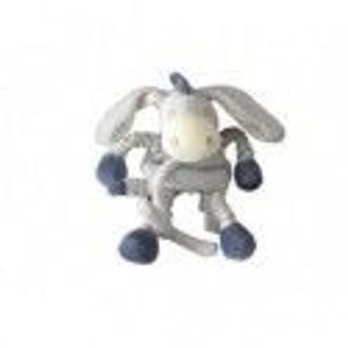 Doudou Sucre D'orge Cheval Bleu Bras Patte Extensible Bleu Rayure Attache Tetine