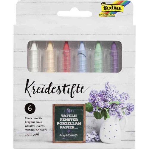Folia Set De 6 Crayons Craie, Couleurs Assorties