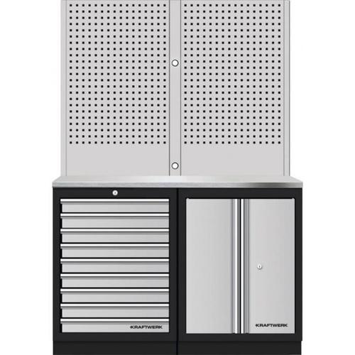 Meuble Modulaire Double Combi Paroi Perforée 1 Acier Inoxydable 9 Tiroirs Kraftwerk