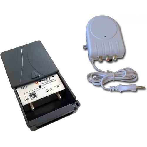 Johansson Kit Préamplificateur d’Antenne TV pour TNT Et TNT HD avec Filtre 4G/LTE Actif Et avec Alimentation. Kit Pré-Amplificateur UHF 15 à 35 DB + Alimentation