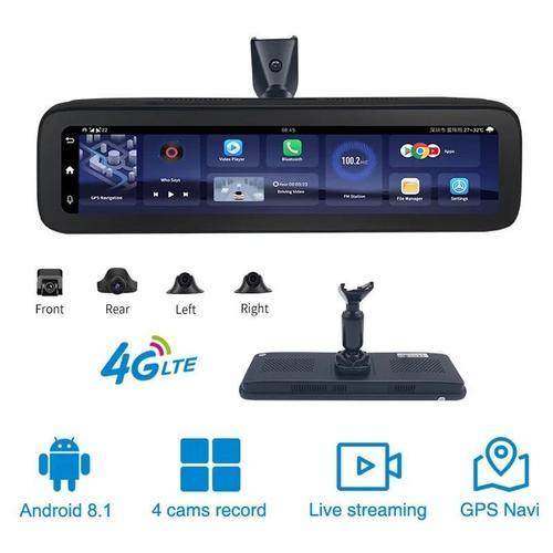 Camera de Voiture 4G Miroir Android 9.0: Enregistrement Panoramique 360° avec WiFi 12 Pouces, Support Spécial Rétroviseur Recul.