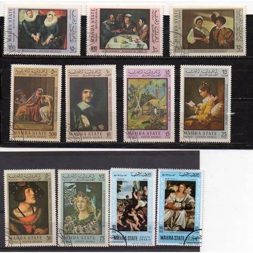 Mahra State- Arabie Du Sud- Lot De 23 Timbres Oblitérés- Tableaux Divers