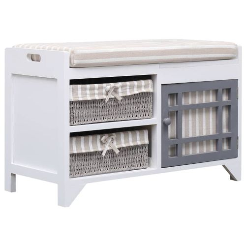 Banc D'entrée Blanc 70 X 33,5 X 45 Cm Bois De Paulownia