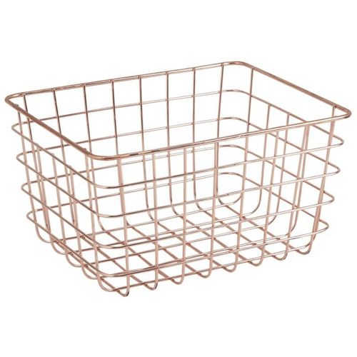 Corbeille De Rangement En Métal Cuivré 24 X 19 X 13 Cm