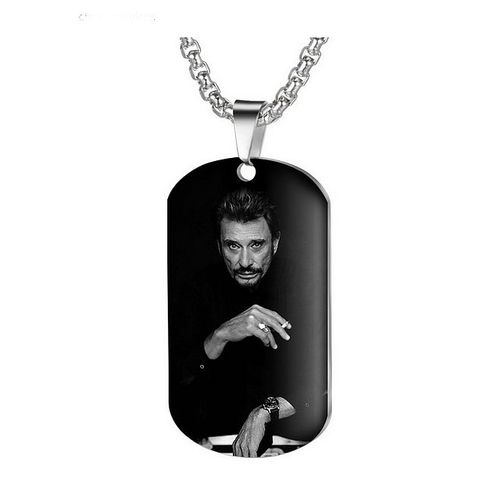 Pendentif Johnny Hallyday Résine Sur Support Acier Poli & Sa Chaine Assortie