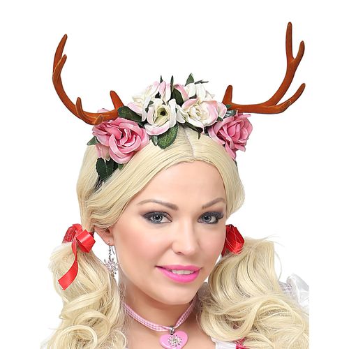 Serre-Tête Cornes De Cerf Avec Fleurs Adulte Taille Unique