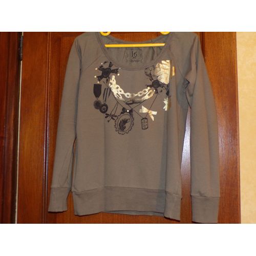 T Shirt Manches Longues, Kaki Et Doré