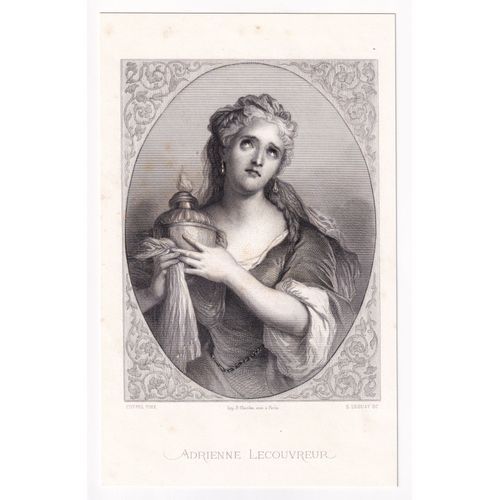Gravure 1863 Portrait Adrienne Lecouvreur Marne Damery Théâtre Comédienne Actrice