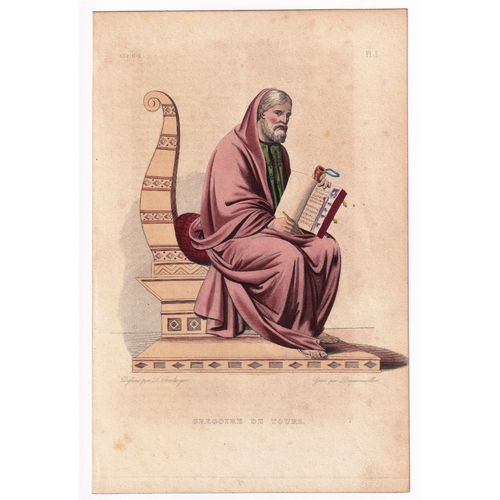 Gravure 1836 Portrait Grégoire De Tours Clermont-Ferrand Auvergne
