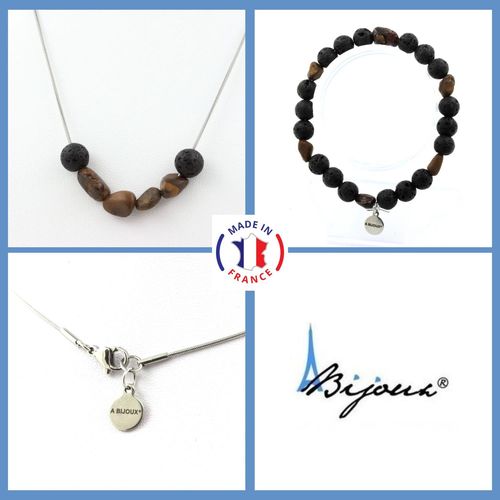 Parure Bijoux Bracelet Collier Perles Opale Boulder D'australie + Lave Taille Personnalisable.
