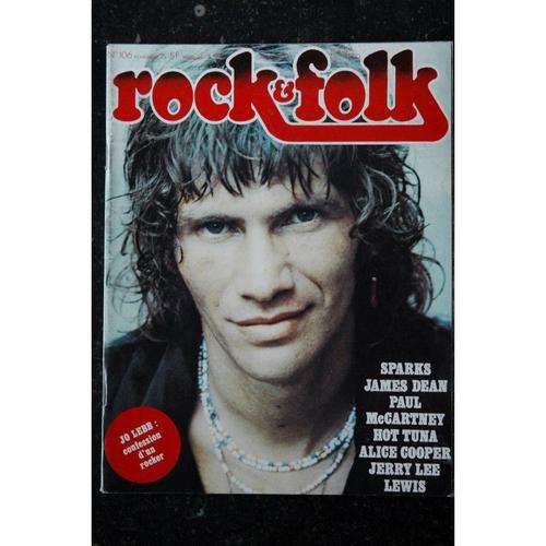 Rock & Folk 106 Novembre 1975 Cover Jo Lebb Alice Cooper James Dean Jerry Lee Lewis Sparks Mccartney Hot Tuna