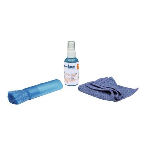 Manhattan Lcd Cleaning Kit (Mini), Alcohol-Free, Includes Cleaning Solution (60ml), Brush And Microfibre Cloth, Ideal For Use On Monitors/Laptops/Keyboards/Etc, Three Year Warranty, Blister - Kit...