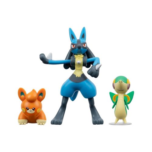 Pokémon - Pack 3 Figurines Battle Figure Set Vipélierre, Pawmi, Lucario 5 Cm
