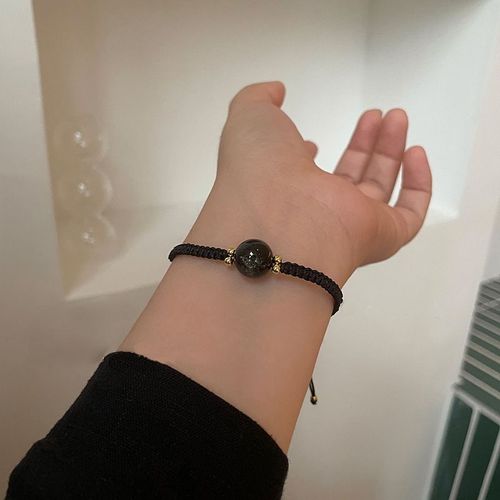 Bracelets En Perles D'obsidienne Noires Naturelles Pour Hommes Et Femmes, Bijoux Porte-Bonheur, Protection En Cristal De Fraise, Cadeaux Pour Couples