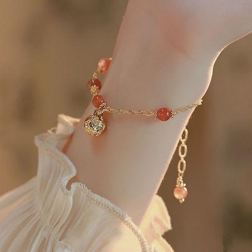 Bracelet En Pierre Rouge Pour Femme Et Fille, Imitation De La Nature, Perle, Cloche, Style Ethnique, R¿¿Tro, Jaspe Du Vent, Bijoux D'anniversaire