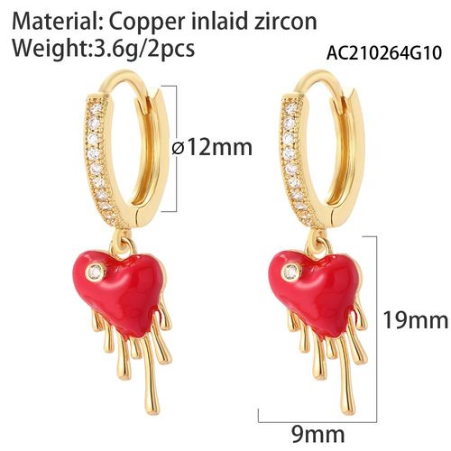 Boucles D'oreilles Cr¿¿Oles D'amour Coeur Rouge En ¿¿Mail, Boucle D'oreille Pendante Piercing En Cristal, Bijoux De Mode Cor¿¿Enne