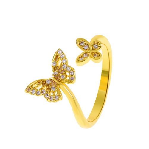 Bague Papillon Brillante Pour Femmes Et Filles, Bague En Cuivre, Ouverte, R¿¿Glable, Document En Argent, Multicolore, Bijoux De Mariage, Mode