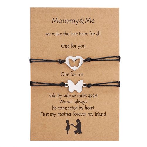 Bracelet En Acier Inoxydable Pour La F¿ºte Des M¿¿Res, Pendentif Coeur Papillon Creux, Ulr¿¿Glable, Jobracelets Pour Colonne Vert¿¿Brale, 2 Paires Par Ensemble