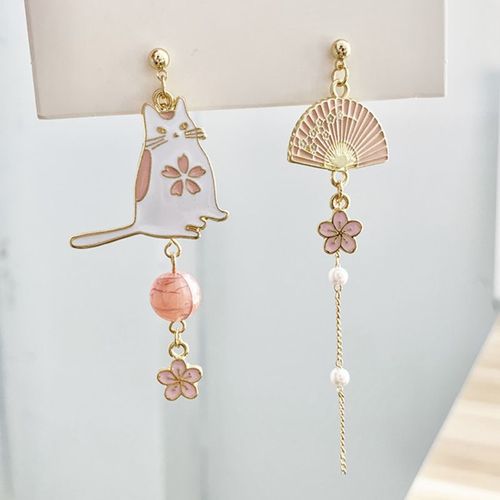 Boucles D'oreilles Chaton Cuir Chevelu Ginkgo Vert Pour Femmes, M¿¿Tal ¿¿L¿¿Gant, Long Pompon Goutte, Boucles D'oreilles Perle Asym¿¿Trique, Bijoux Doux, Nouveau, 2020