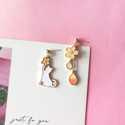 Boucles D'oreilles Chaton Cuir Chevelu Ginkgo Vert Pour Femmes, M¿¿Tal ¿¿L¿¿Gant, Long Pompon Goutte, Boucles D'oreilles Perle Asym¿¿Trique, Bijoux Doux, Nouveau, 2020