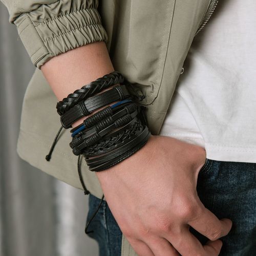 Ensemble De Bracelets Vintage ¿¿ Plusieurs Couches Pour Hommes Et Femmes, Pendentif En Feuille, Perles En Bois, Breloques, Enroul¿¿ Noir, Bijoux Tiss¿¿S ¿¿ La Main