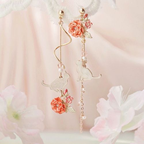 Boucles D'oreilles Longues Pompon Biscuits Fleur Rose Pour Femme, Boucle D'oreille Pendante, Piercing, Bijoux Fantaisie