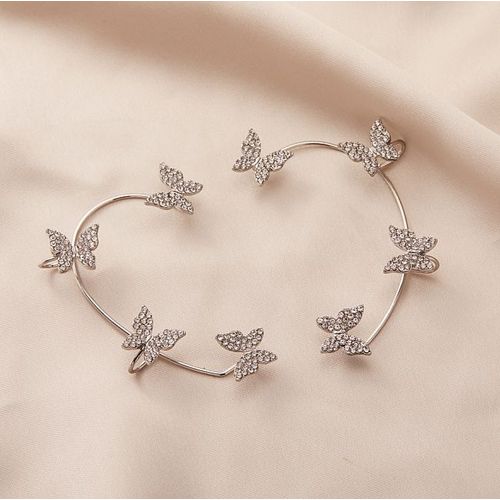 R¿¿Initialisation D'oreille Papillon Plaqu¿¿ Or Et Argent Pour Femme, Faux Piercing, Boucle D'oreille Brillante, Manchette D'oreille, Bijoux Fantaisie