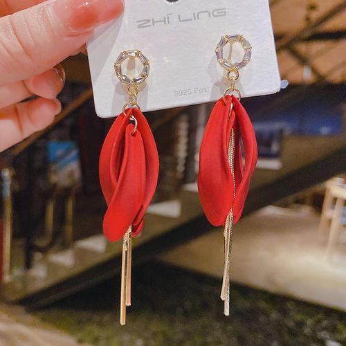 Boucles D'oreilles Porte-Bonheur Avec Pompon Rouge Pour Femmes, Strass Blanc, Goutte D'eau, Bijoux De Mariage, Cadeaux De F¿ºte, Nouvelle Collection 2021