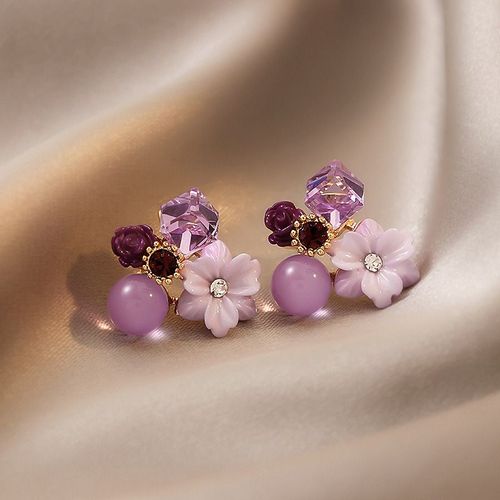 Boucles D'oreilles Fleurs En Cristal Violet Pour Femmes Boucles D'oreilles Perle Rose Marguerite Zirconia Bijoux F¿ºte Accessoires Cadeau